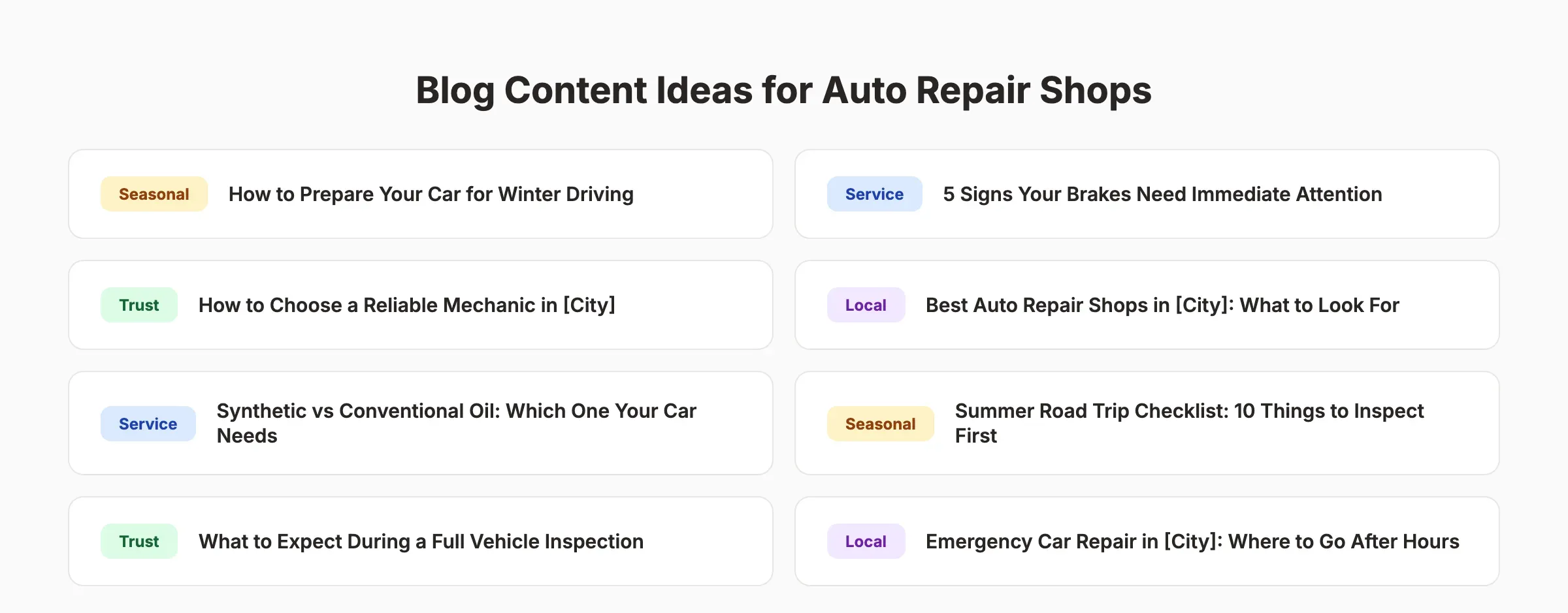 Blog content ideas for auto repair shops