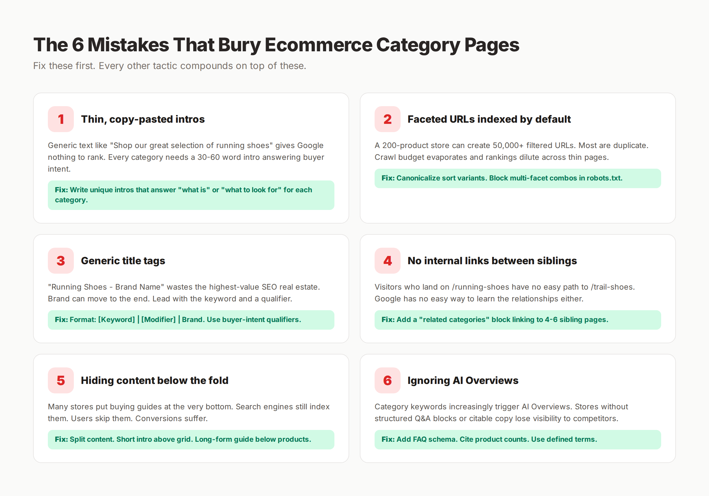 6 common ecommerce category page SEO mistakes and how to fix each one