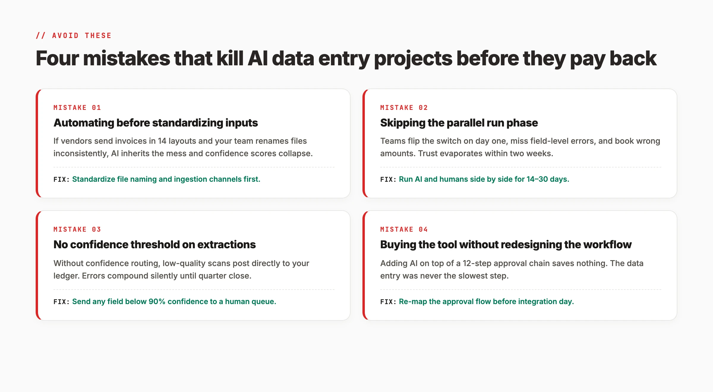 Four common mistakes that kill AI data entry projects before they pay back