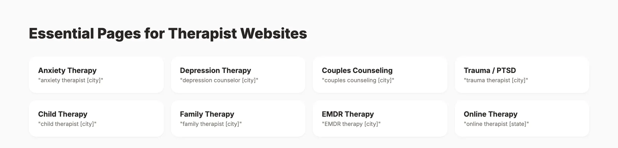 Essential specialty pages every therapist website needs for SEO