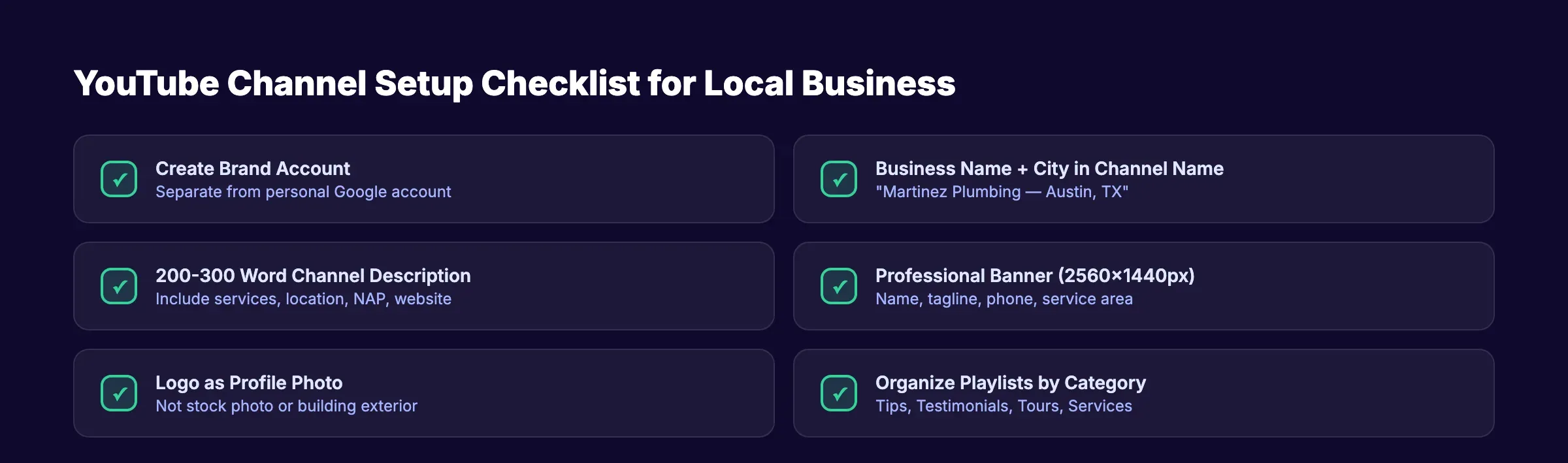 YouTube channel setup checklist for local businesses